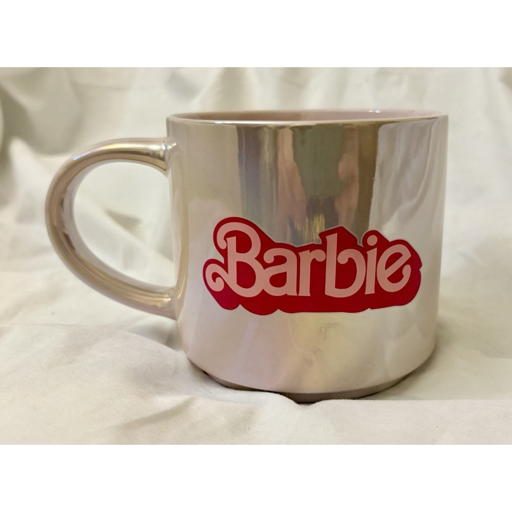 Core Barbie Pink Iridescent/Pearl Coffee/Tea Mug 15oz Barbie Logo, NEW